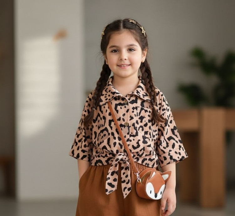 شومیز پلنگی گره ای کرپ بوگاتی دخترانه سایز ۵۰, ۵۵, ۶۰