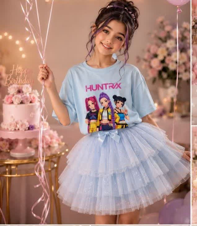تی شرت تک دخترانه طرح کی پاپ و هانتریکس K_Pop , huntrix